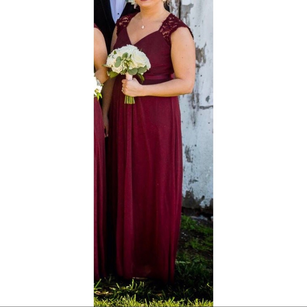 David’s Bridal Mesh Dress Lace Cap Sleeve Dress
